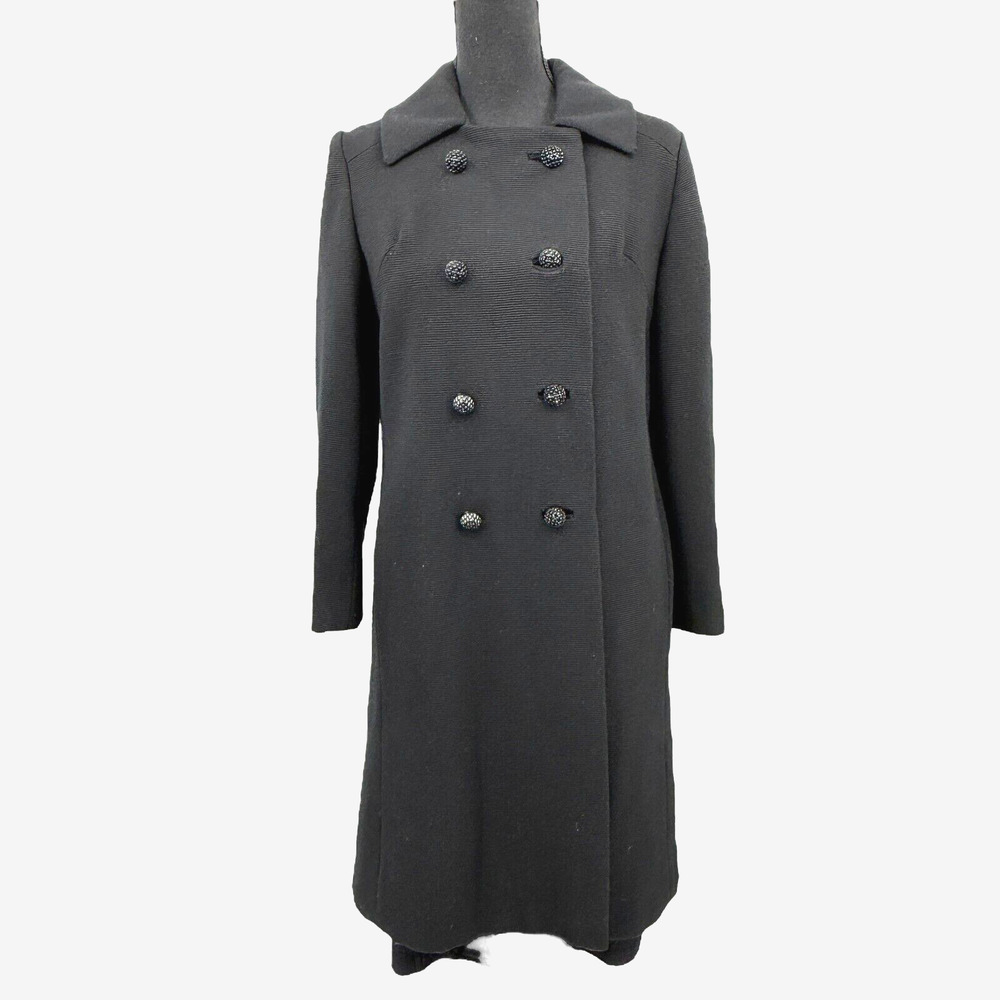 Vintage Prago Guyes Black Double Breasted‎ Wool Lined Coat 60s 70s